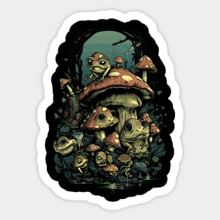 Cottagecore Frogs And Shrooms Sticker